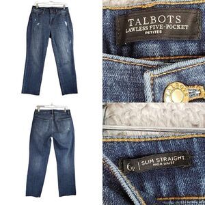 Talbots Jeans Slim Straight Womens Size 6 P Petite Mid Rise Denim Medium Wash